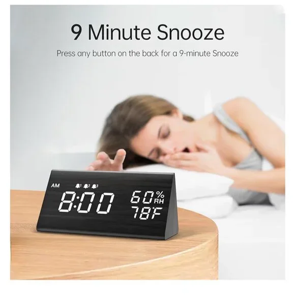 Digital Alarm Clock, with Wooden Electronic LED Time Display - Picture 5 of 7
